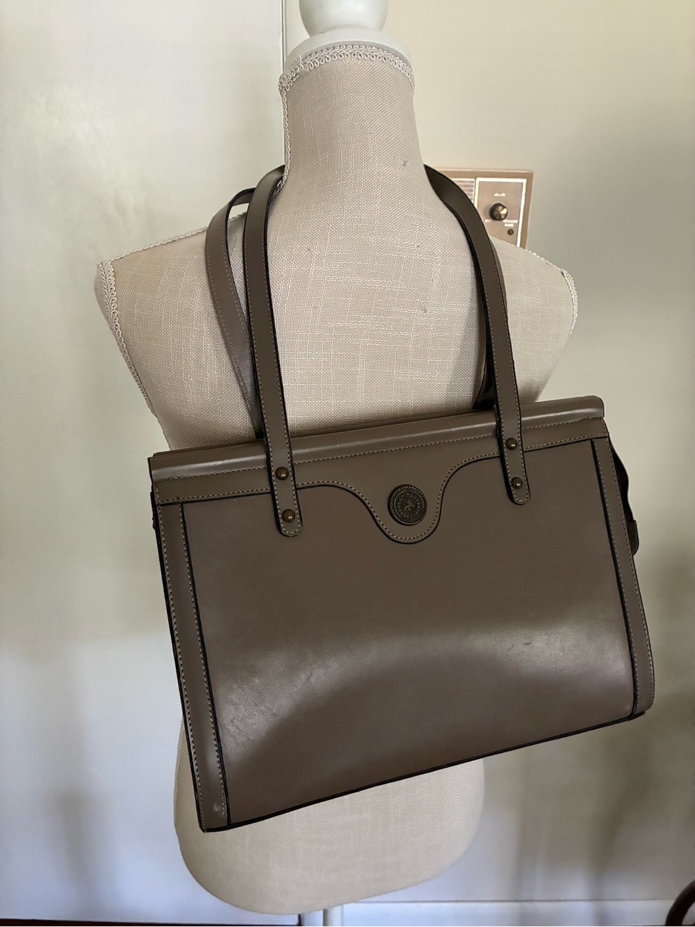 Classic Taupe Genuine Leather Tote Bag